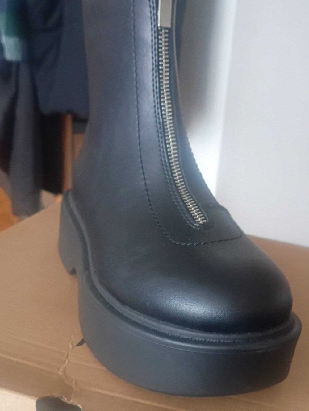 Women's Black Platform Front-Zip Ankle Boots